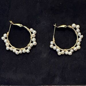 Gold and Pearl Hoop Earrings